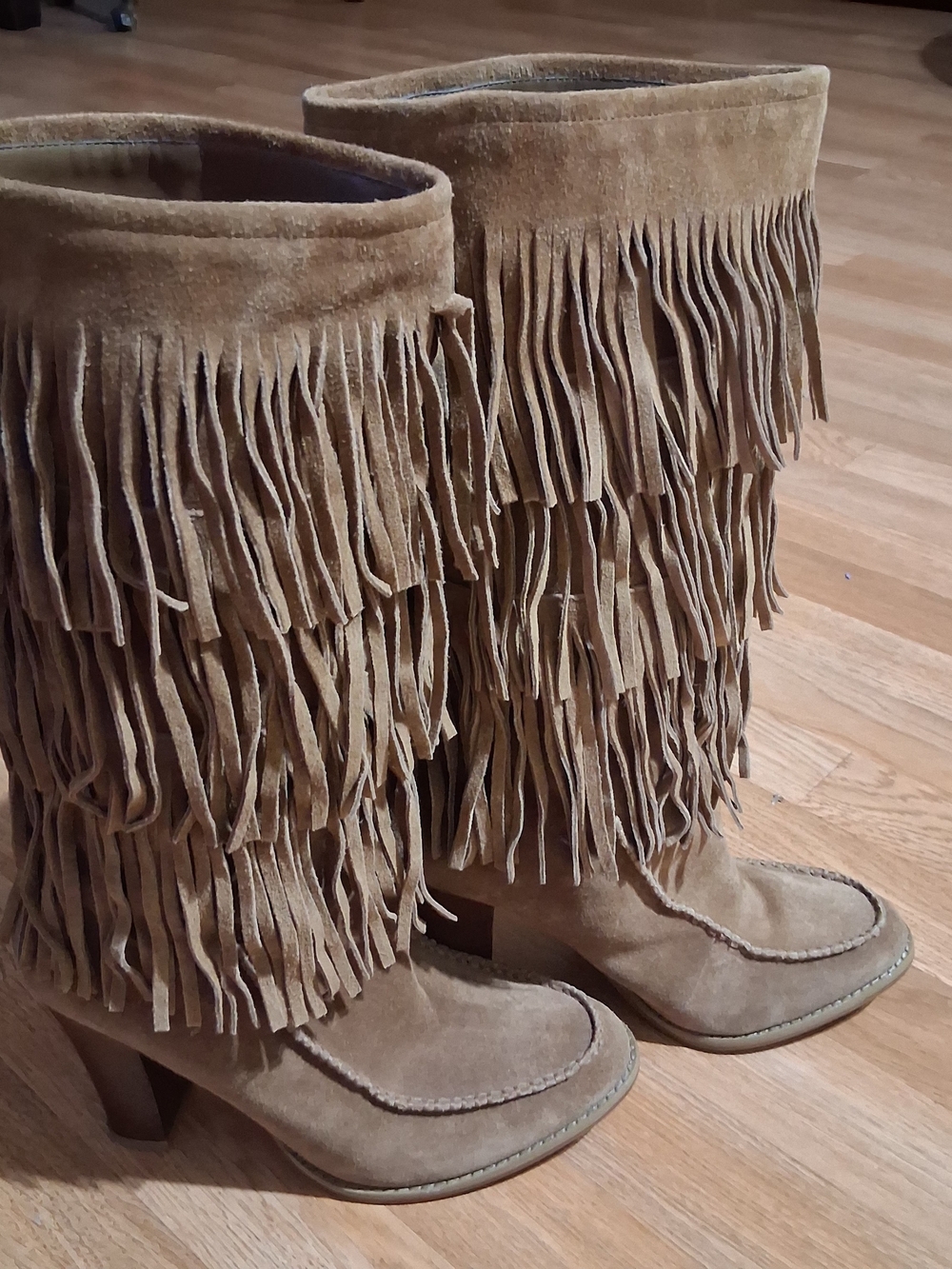 Lauren Ralph Lauren Tan Suede Fringe Mid-Calf Boots